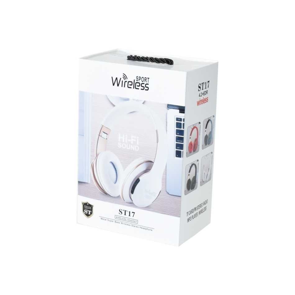 Casti Audio Handsfree Sport Wireless FM-Mp3-Card albe