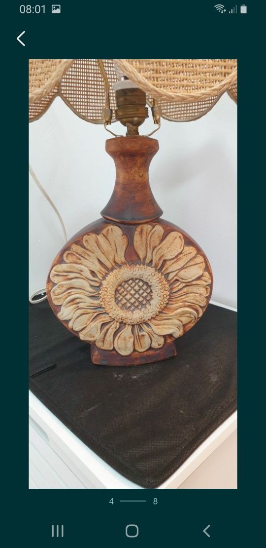 Lampa veioza Floarea Soarelui vintage colectie ceramica Danemarca 1970