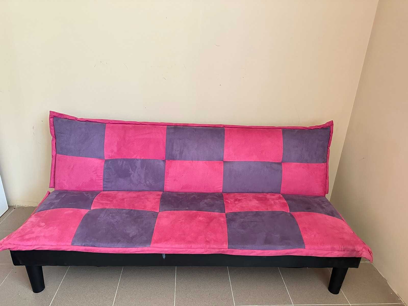 Разтегателно клик – клак канапе диван в  розово/лилаво - 175 см