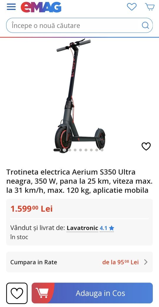 Trotinetă electrică AERIUM S350 cu GARANȚIE (NOUĂ)