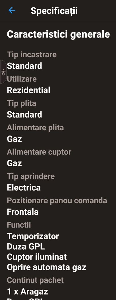 Aragaz Heinner, HFSC-V50LITBK, 4 arzatoare, Gaz, Aprindere electrica,