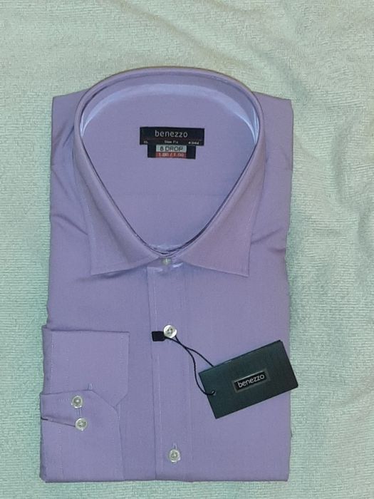 Рубашка мужская Benezzo. Slim fit, р-р XL, ворот 43-44. Рукав 73 см