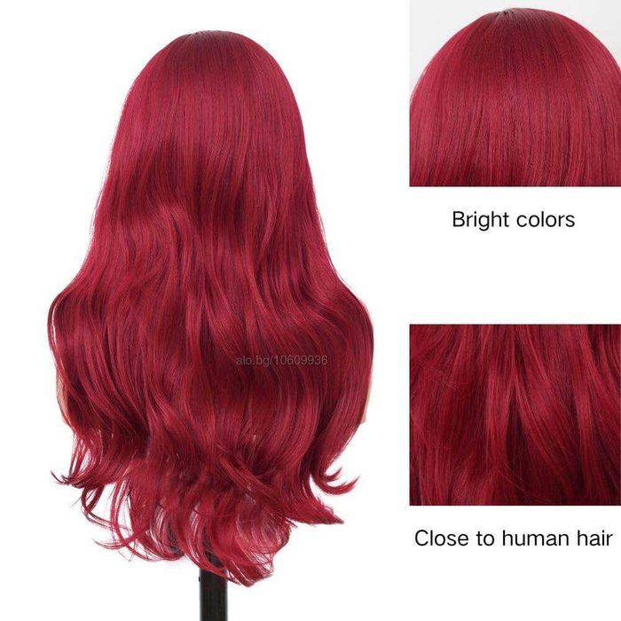 60 см червена чуплива перука с дантела 4*1