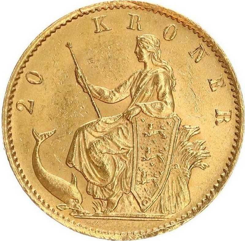 Moneda istorica din Aur - 20 coroane Christian IX Danemarca 8.96 g