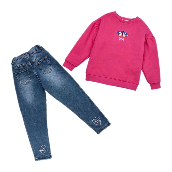 Утепленные джинсы для девочки с вышивкой сердечки. Темно синие. 122