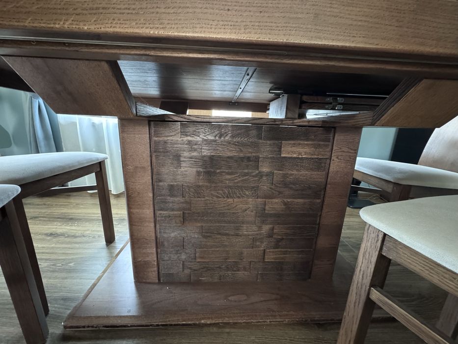 Masă extensibilă stejar masiv + 6 scaune – 150/200×90 cm
