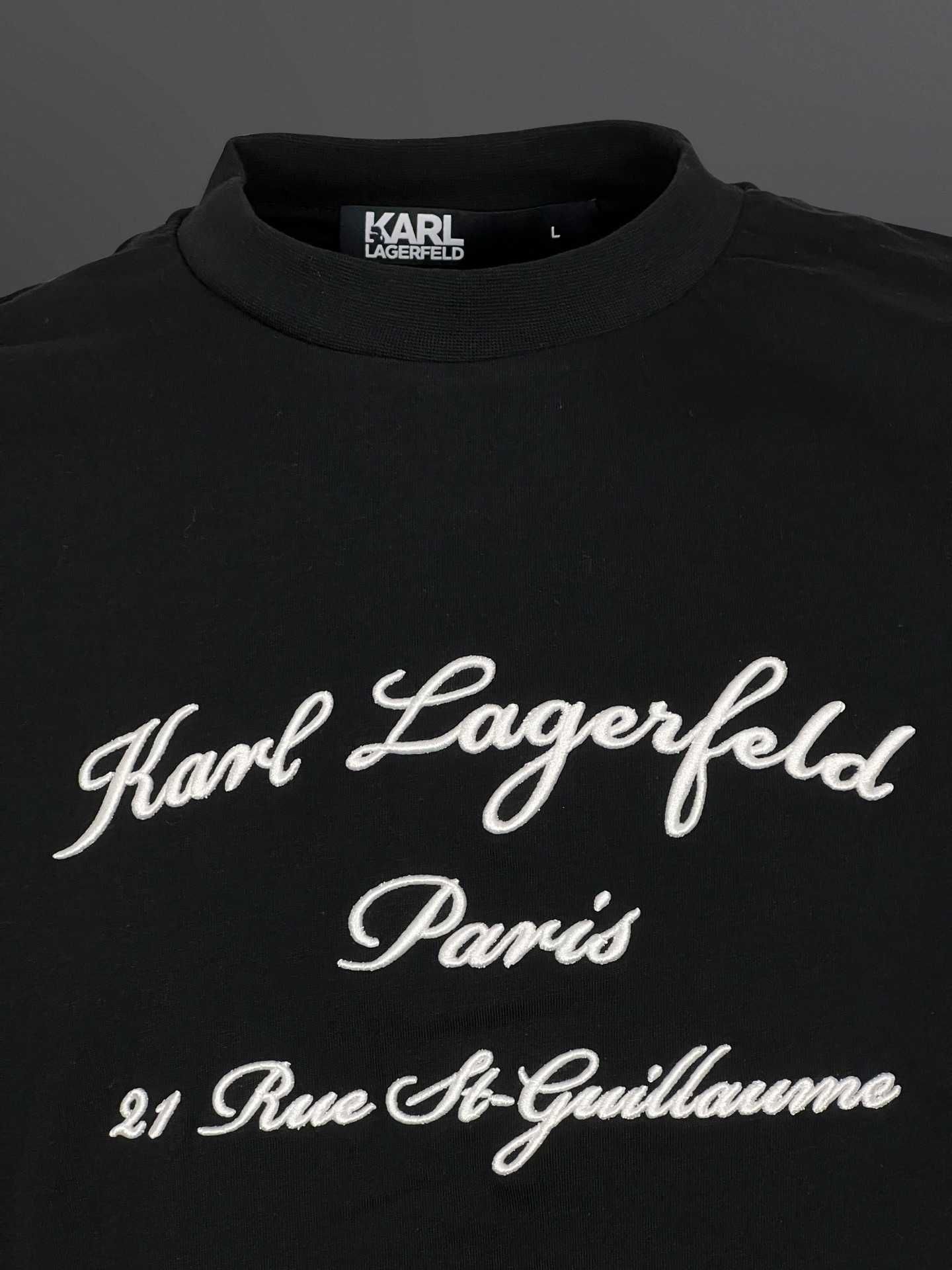 Автентична Karl Lagerfeld Черна Тениска Бяла 3Д БРОДЕРИЯ - S M L