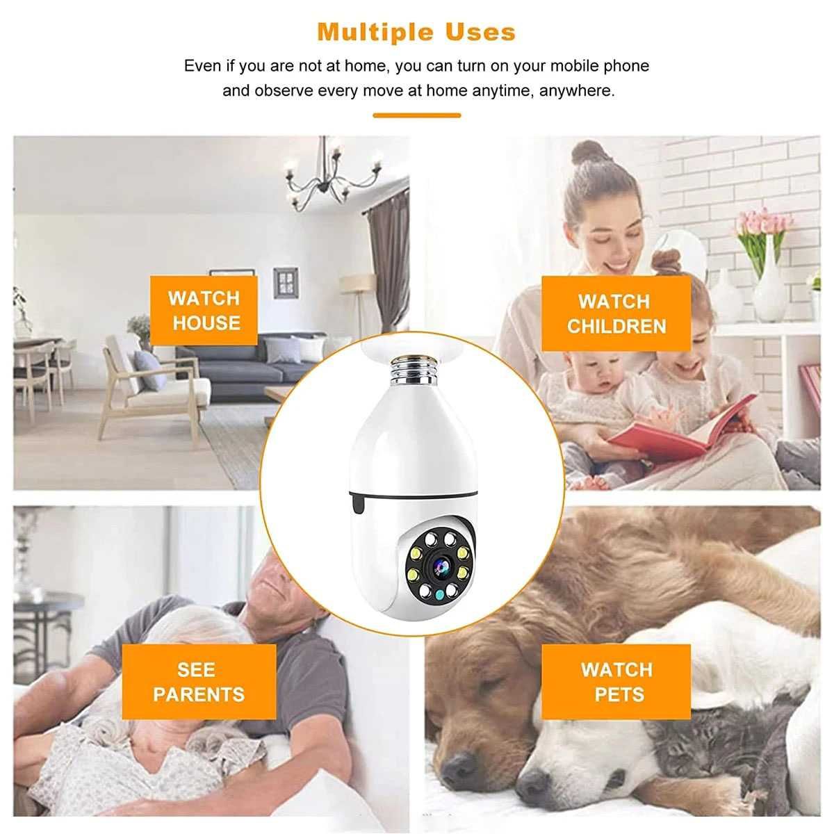 Camera de Supraveghere WIFI, Smart-Bulb PTZ, Tip Bec E27