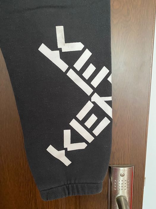 Pantaloni fete/unisex Kenzo, gri, logo alb, bumbac, 9-10 ani, buzunare