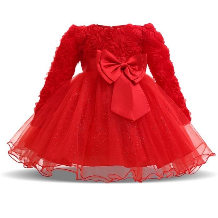 Детска рокля светло лилава, червена - 2 год . Цветя Ново