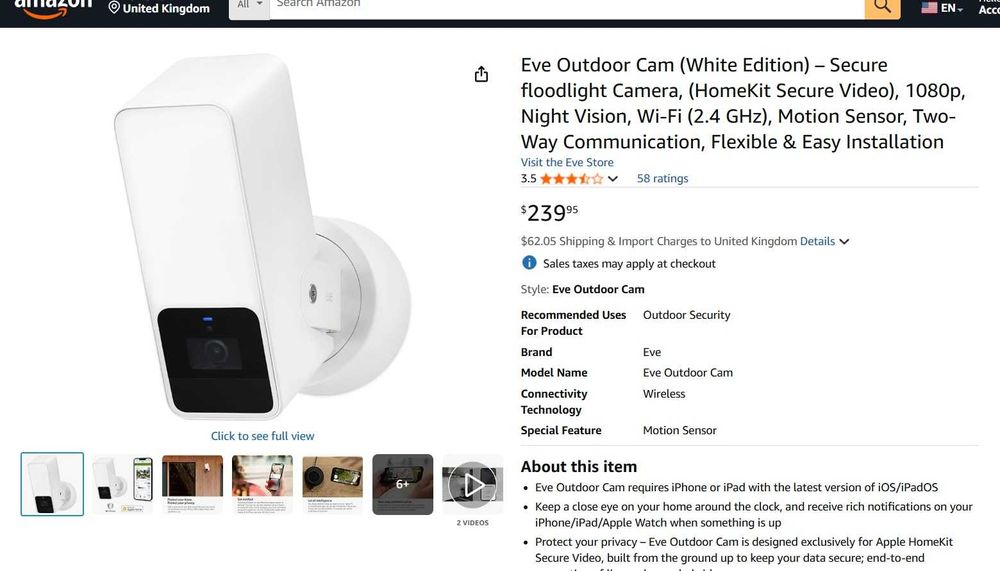 Cameră exterior Eve Outdoor Cam (ediția albă)