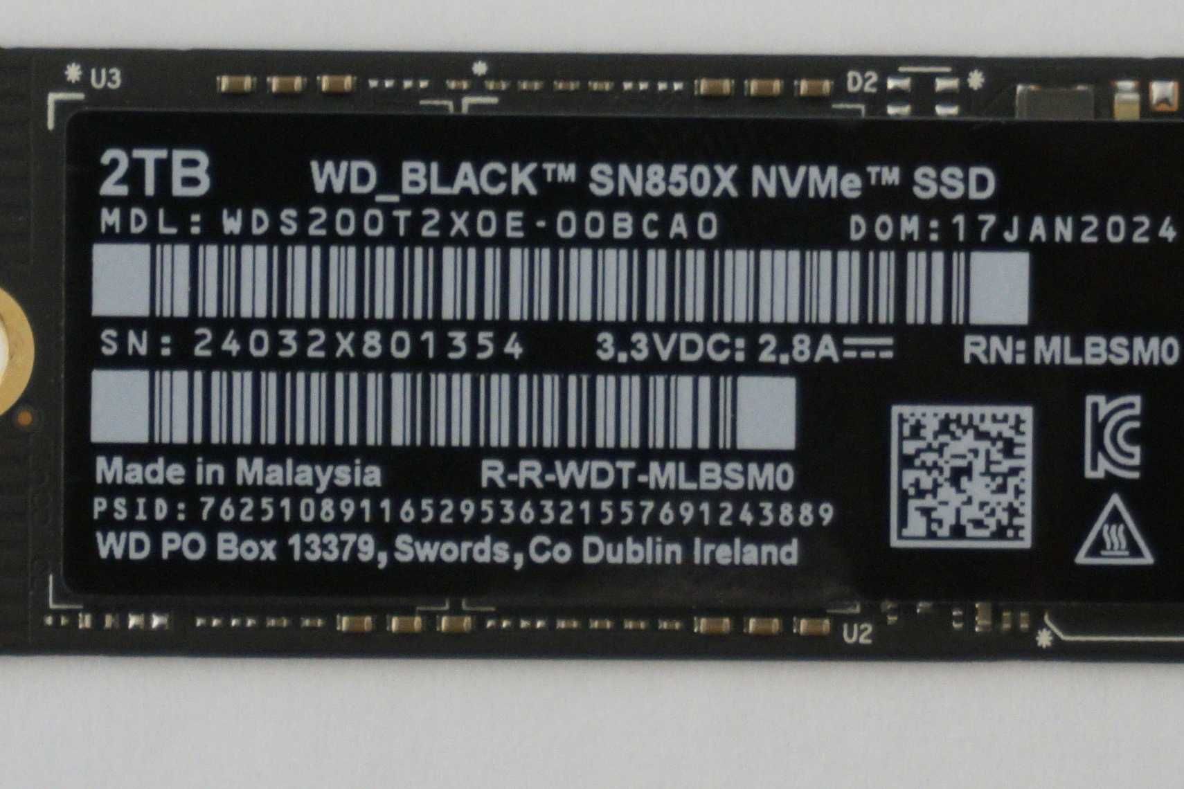 [2TB] SSD NVMe M.2 Gen4 Western Digital Black SN850X 7300MB/s 6600MB/s