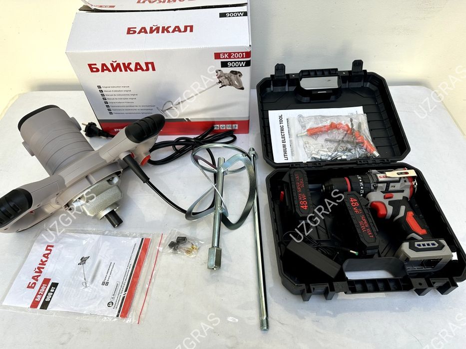 Бепул доставка шуруповерт 13мм ударный + строительный миксер 2в1 новый