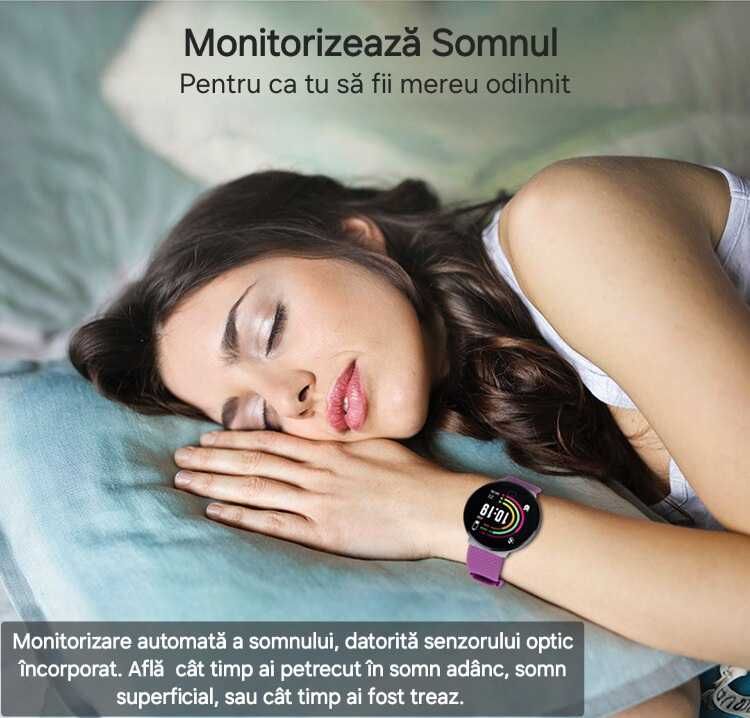 Smart watch bluetooth. Zeci de funcții fitness&sănătate. Mov. Rotund.