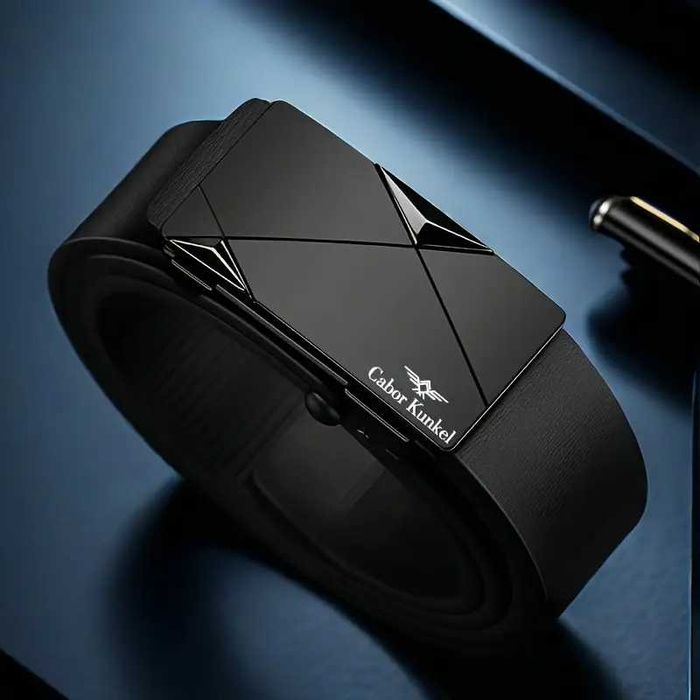 Луксозен мъжки колан с автоматична катарама Cabor Kunkel –черен дизайн