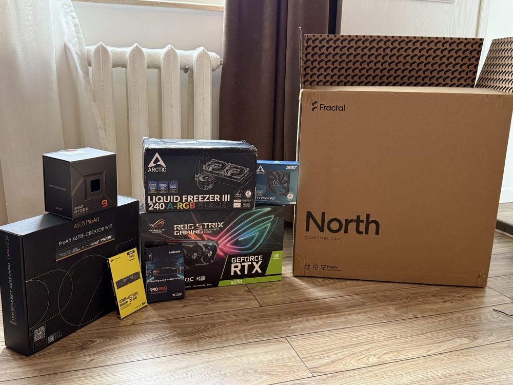 Asus ProArt, AMD Ryzen 9 7950x, RTX 3090 Asus Rog Strix, 64gb DDR5