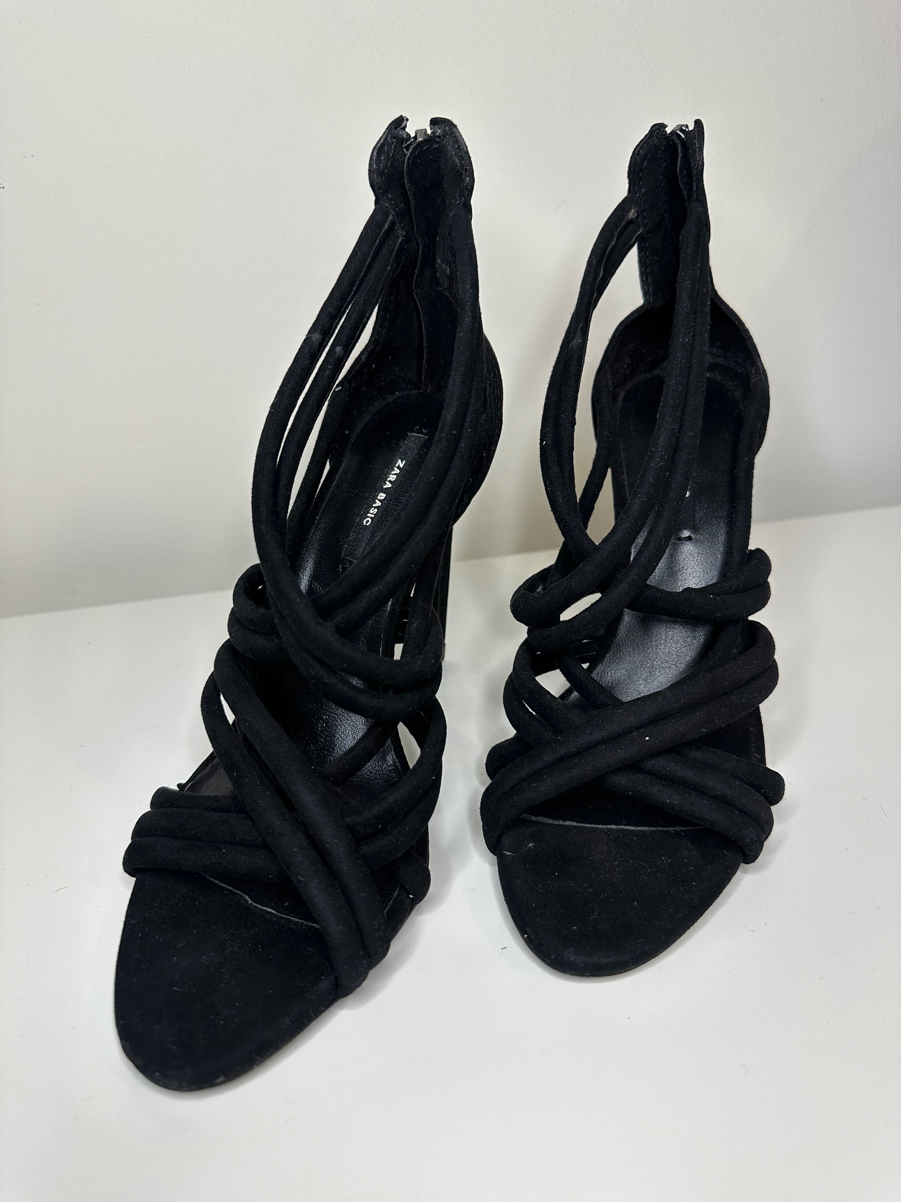Zara Basic черни сандали с ток