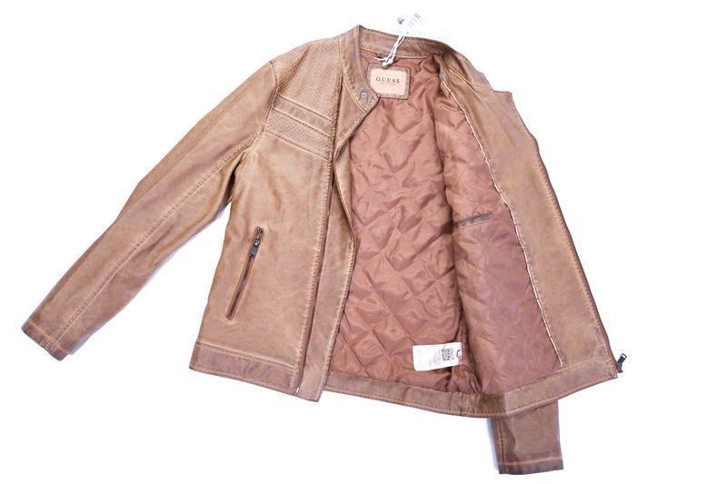 ПРОМО GUESS -XL- Оригинално мъжко кафяво кожено яке-пролетно яке