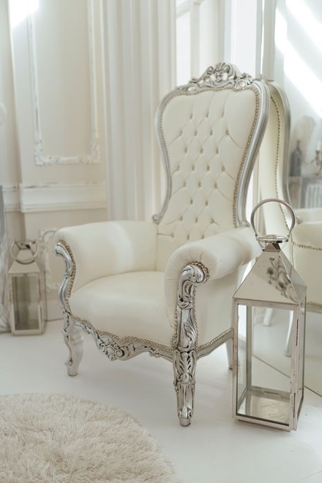 Fotoliu tip Tron - Lemn masiv - Imitație piele - Baroc