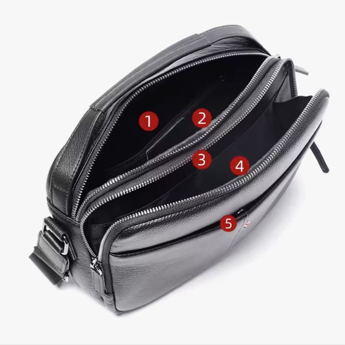 Луксозна, Мъжка бизнес кожена чанта за през рамо с правоъгълен дизайн!