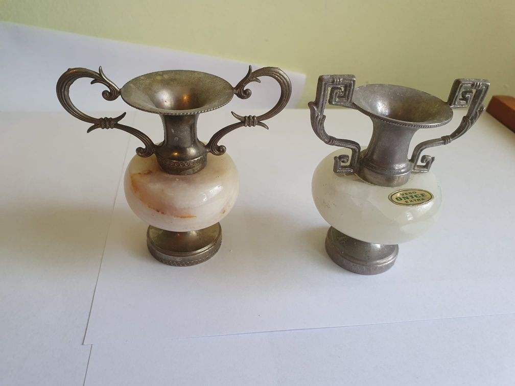 2 Vaze onix piatra naturala si metal decorativa stil grecesc