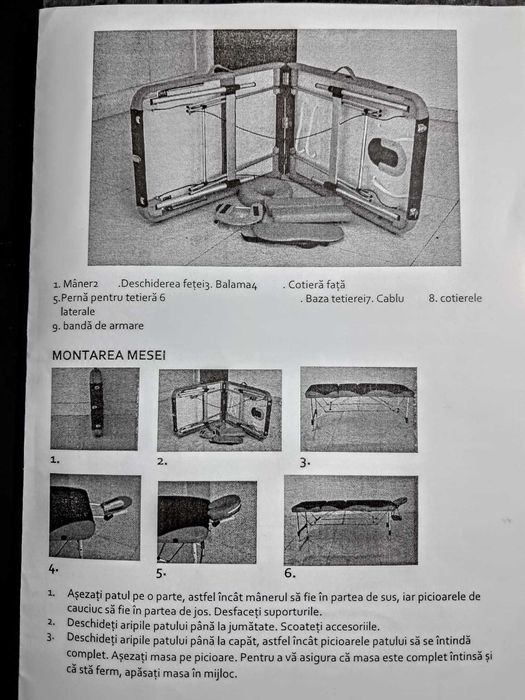 Masă masaj și cosmetică cadru aluminiu 3 secțiuni pliabilă