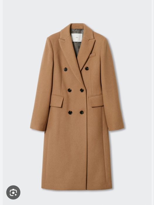 Вълнено дълго палто Mango цвят Camel