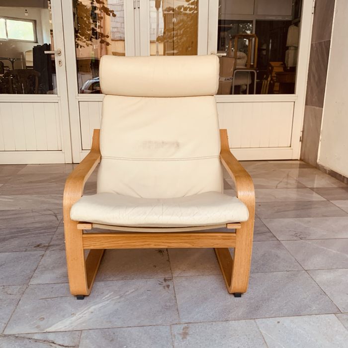 Скандинавско кресло с тапицерия от естествена кожа