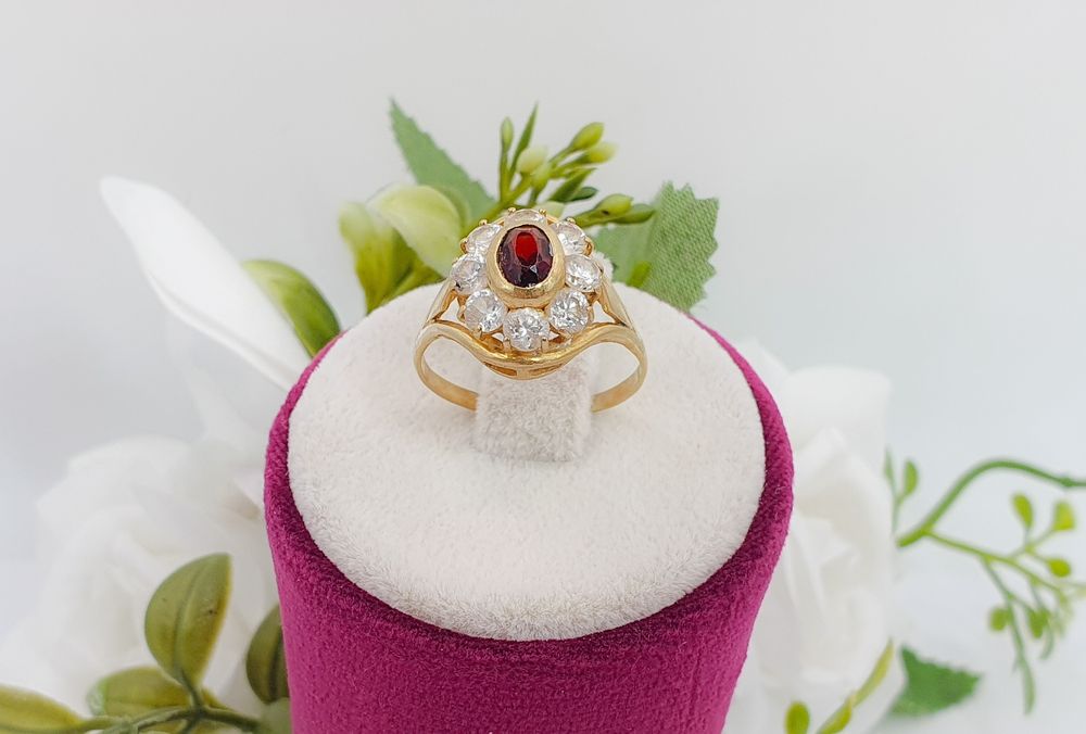 Inel din aur de 18K cu granat natural și zirconii mărimea 58