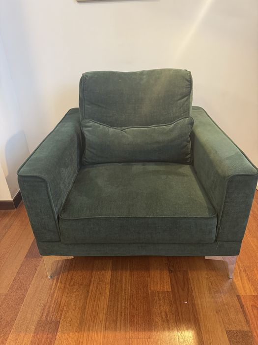 Fotoliu verde închis cu taburet