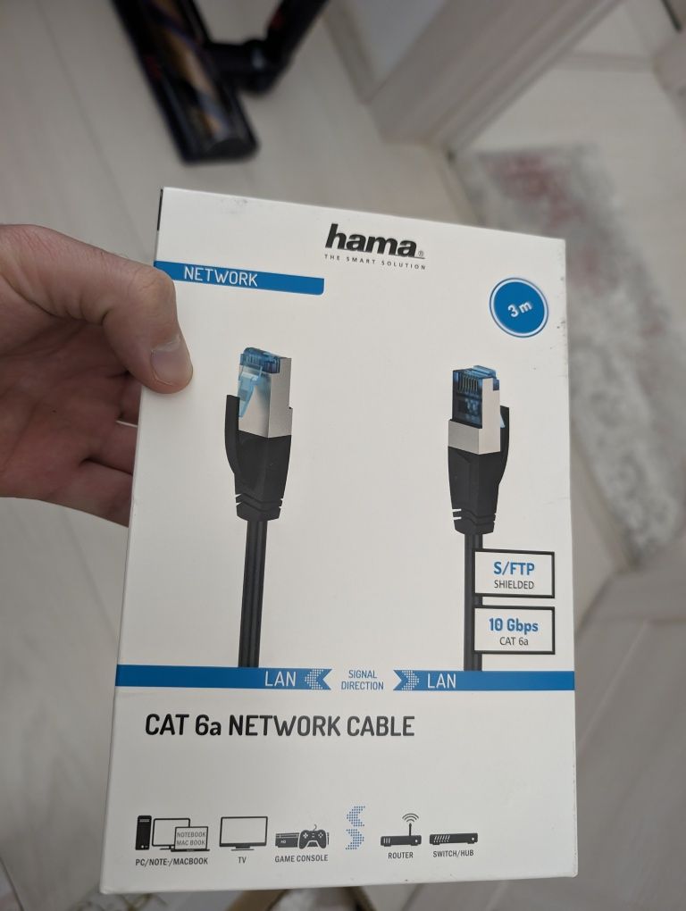 Cablu de retea S/FTP CAT6a HAMA 200681, 3m, negru