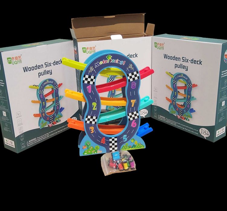 Нов модел дървена писта кръг пързалка с колички на 6 нива