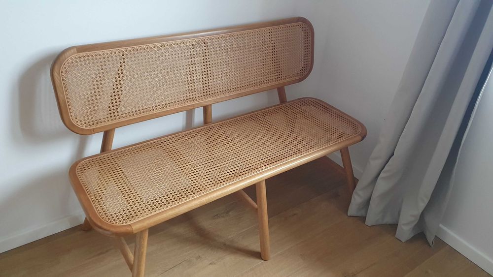 Banca lemn masiv si ratan Lumz Amadeus 130 cm lungime