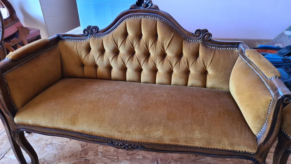 Set canapea lemn masiv si 2 scaune extraordinare unice