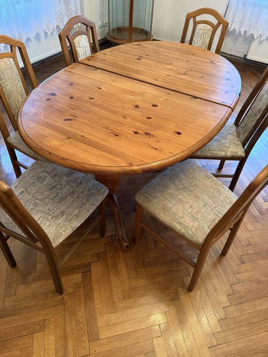 Masa extensibila  lemn masiv + 6 scaune