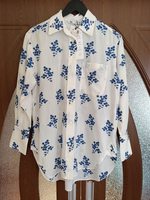 Cămașă cu flori brodate XS oversize Zara