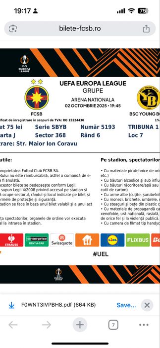 Bilete meci FCSB - Young Boys Berna
