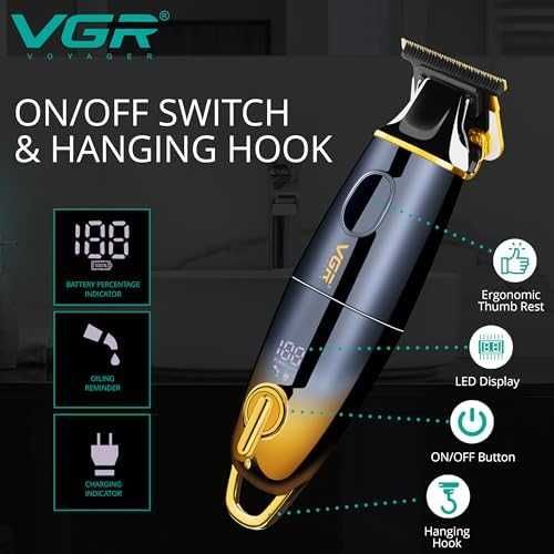 Нов мъжки VGR Тример за брада коса Безжичен 180мин батерия 5 приставки