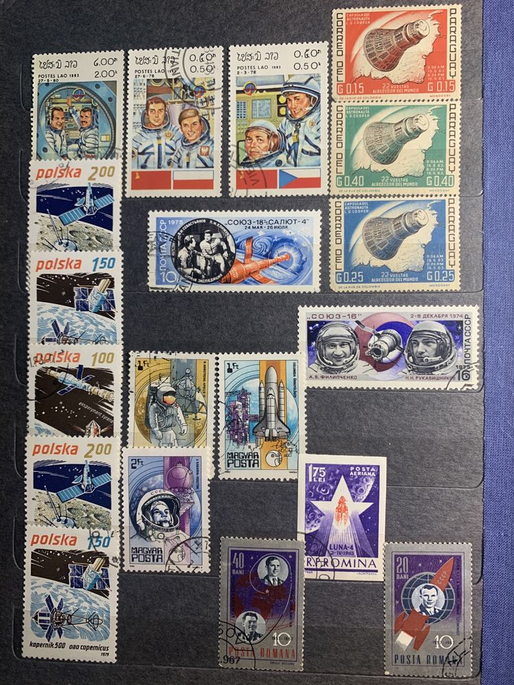 timbre tema cosmos Apollo naveta spațială colita vintage comunism 1970