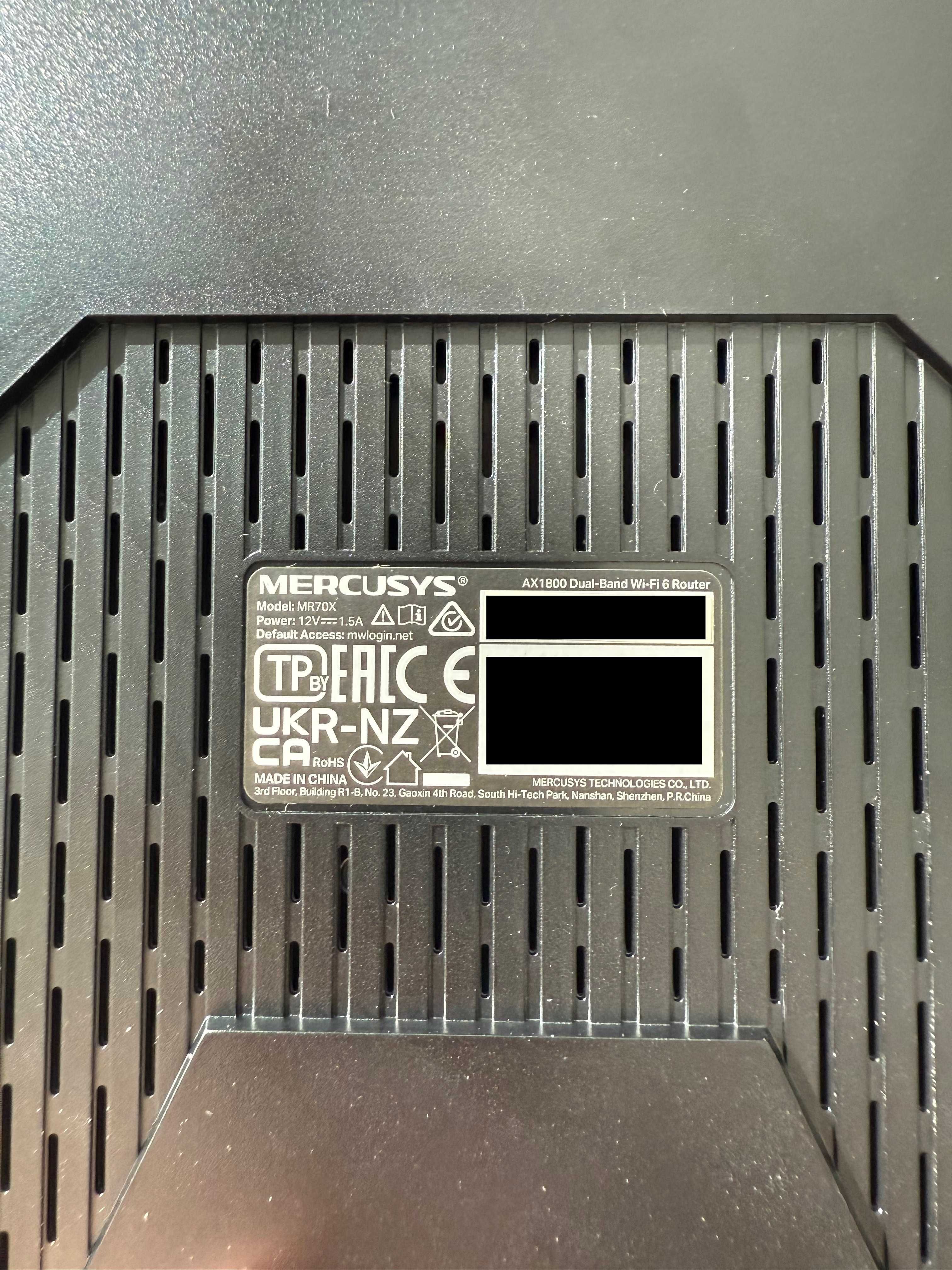 Безжичен рутер Mercusys MR70X, AX1800, Wi-Fi 6, OFDMA, Gigabit, Черен