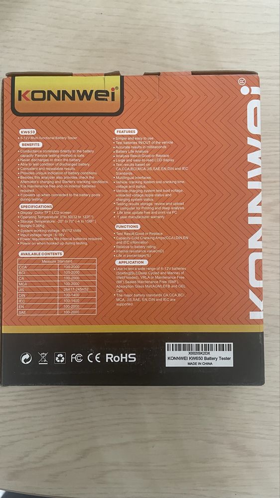 Тестер аккумуляторов KONNWEI KW650 (новый)