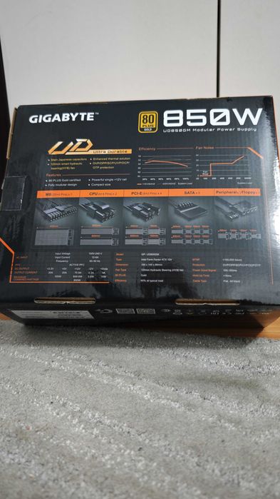 Sursa modulara GIGABYTE UD850GM80+GOLD 850W ATX black cu garantie 2029