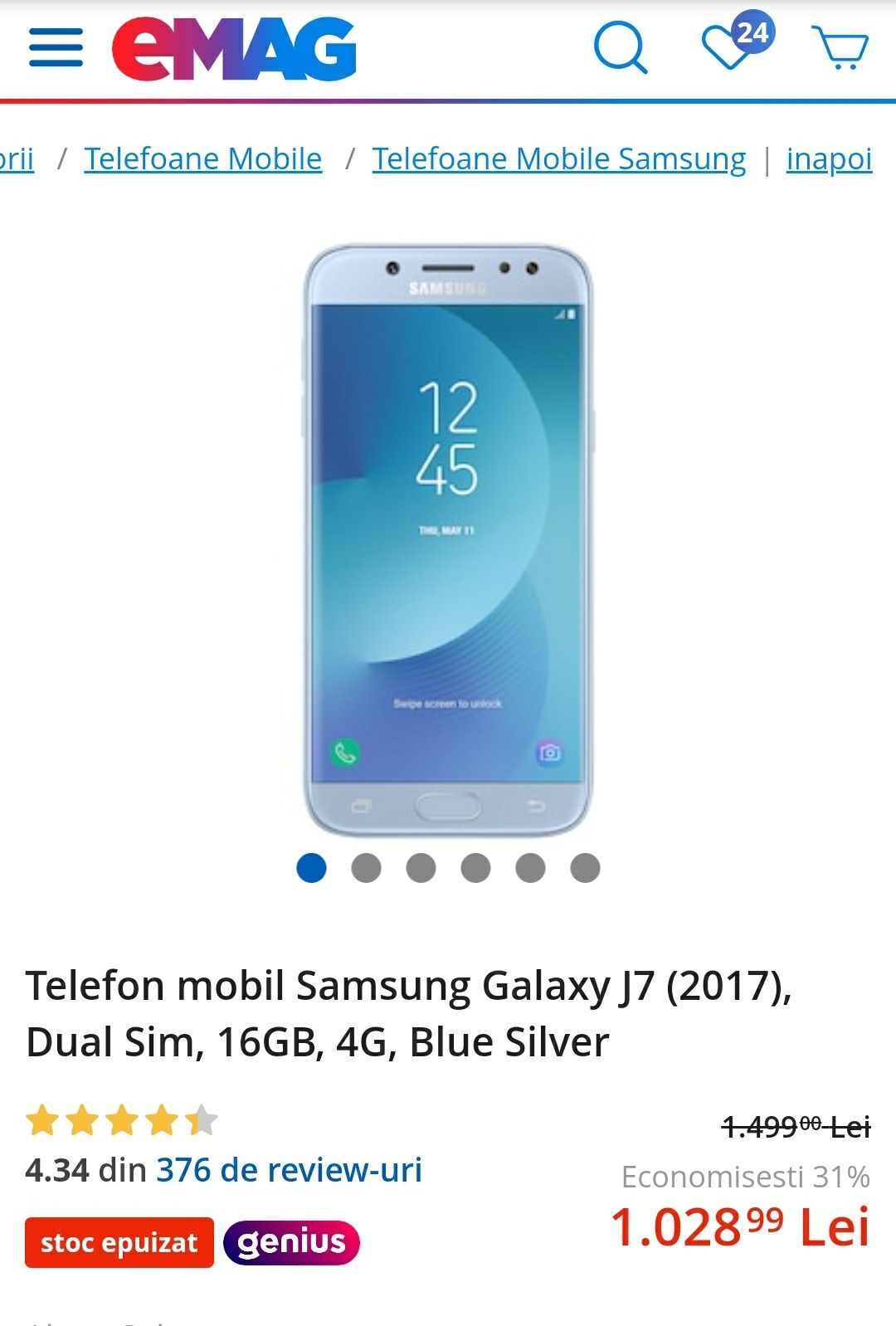 Samsung J7 2017 ca nou din magazin,  display NOU original !