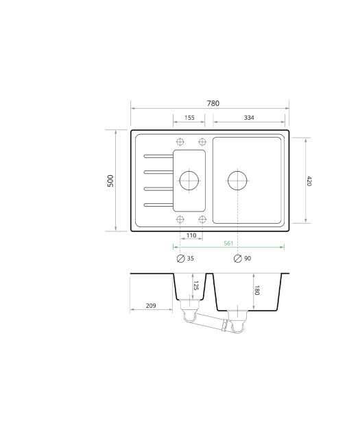 Кухненска Мивка от Гранит модел Копенхаген 780 x 500 Duo - Сива