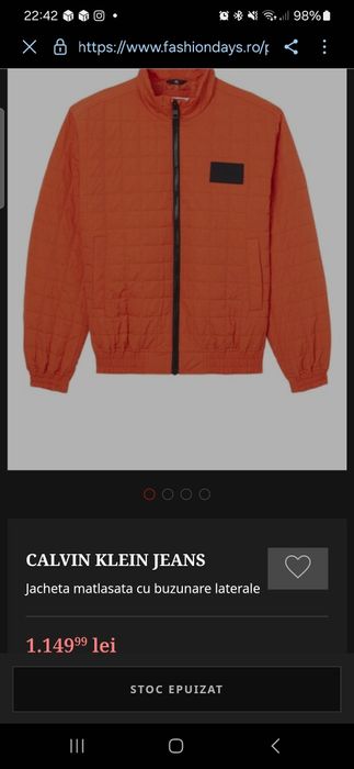 GEACĂ CALVIN KLEIN JEANS
Jacheta matlasata cu buzunare laterale