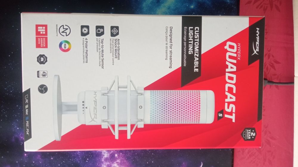 Microfon HyperX QuadCast S, USB, RGB, senzor Tap-to-Mute cu LED,