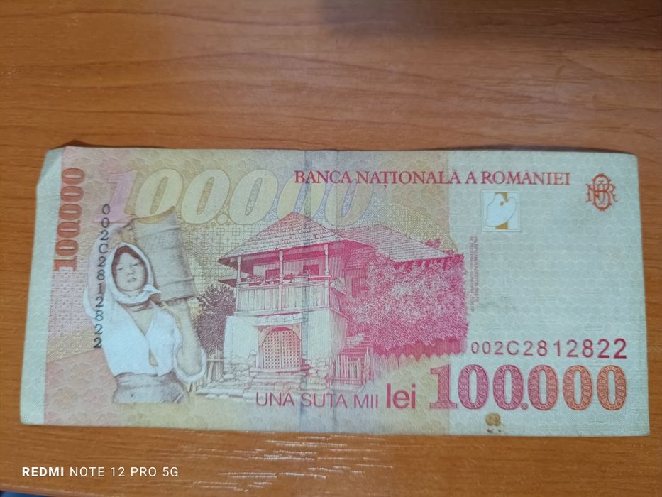 Vând bacnota de 100.000 1998 pentru colecționari cu foiță de aur