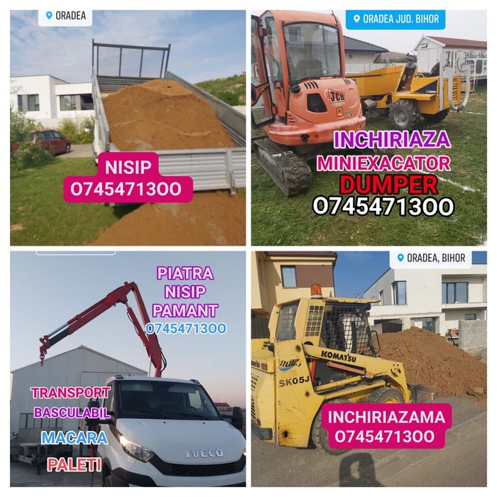 Miniexcavator bobcat transport macara servicii constructii inchiriat