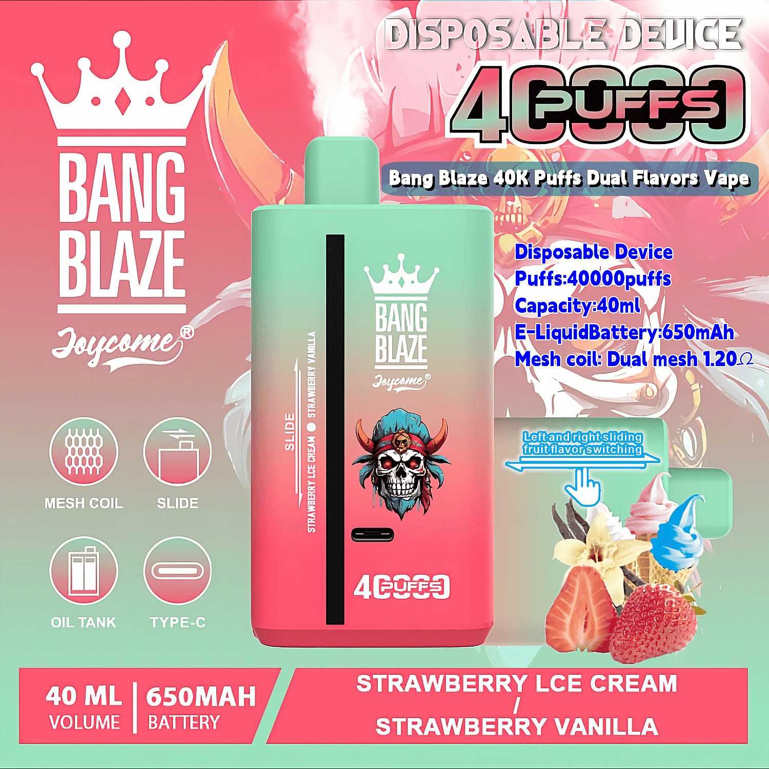 Vape Bang Blaze 40000 Puffs 2 Arome Reîncărcabil Model 2025