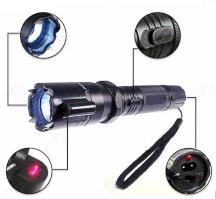 Lanterna LED cu electroșoc și acumulator integrat , set autoaparare